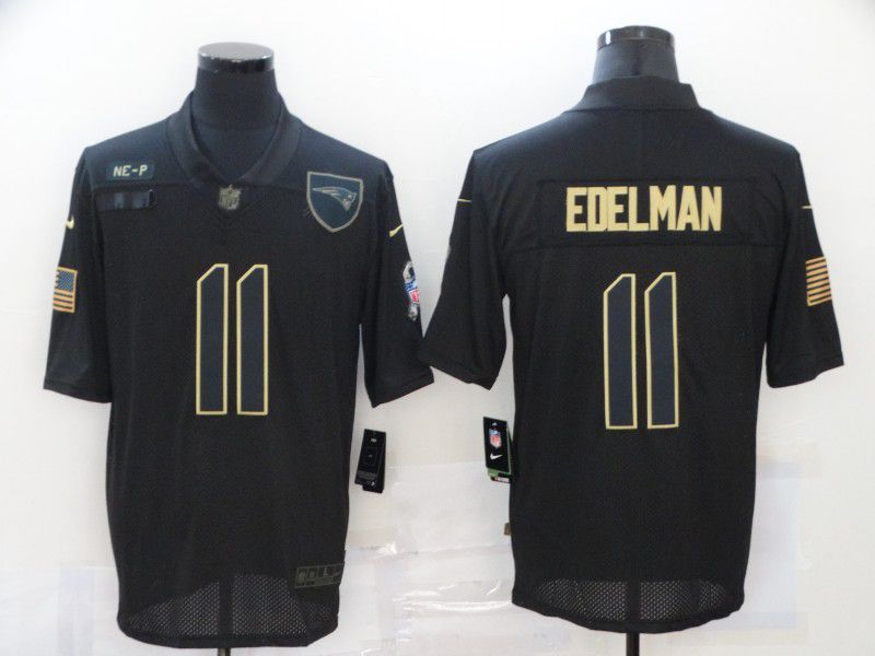 Men New England Patriots #11 Edelman Black gold lettering 2020 Nike NFL Jersey